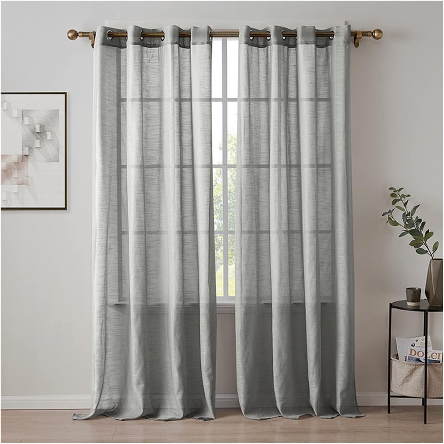 Daesar Bedroom Curtains 2 Panel Sets, Sheer Voile Eyelet Curtains Polyester Grey Solid Color Living Room Window Treatments 55" W x 87" L