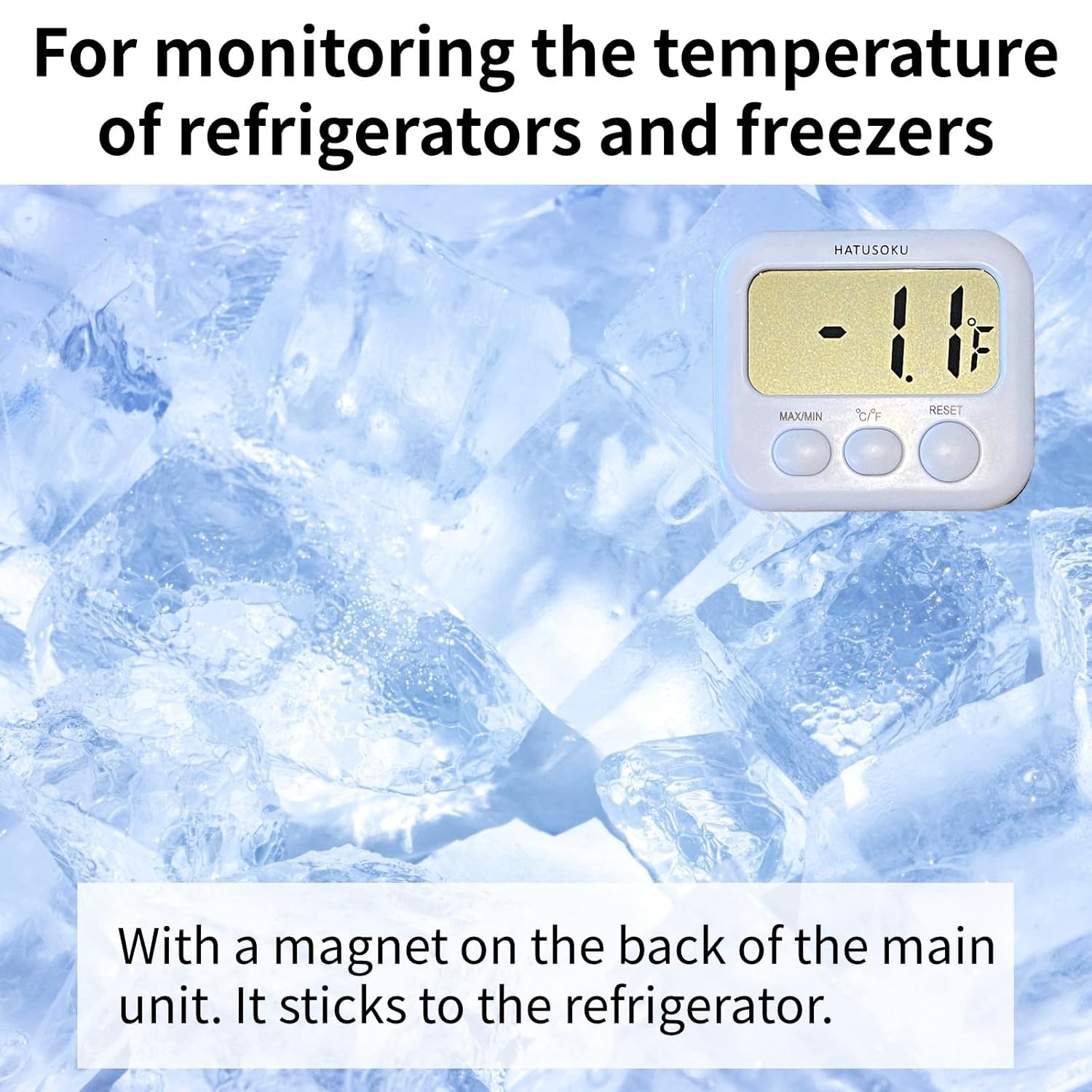 Digital Thermometer with External Sensor, Magnet, Suction Cup, Water Thermometer, Aquarium, Refrigerator, Freezer (White)