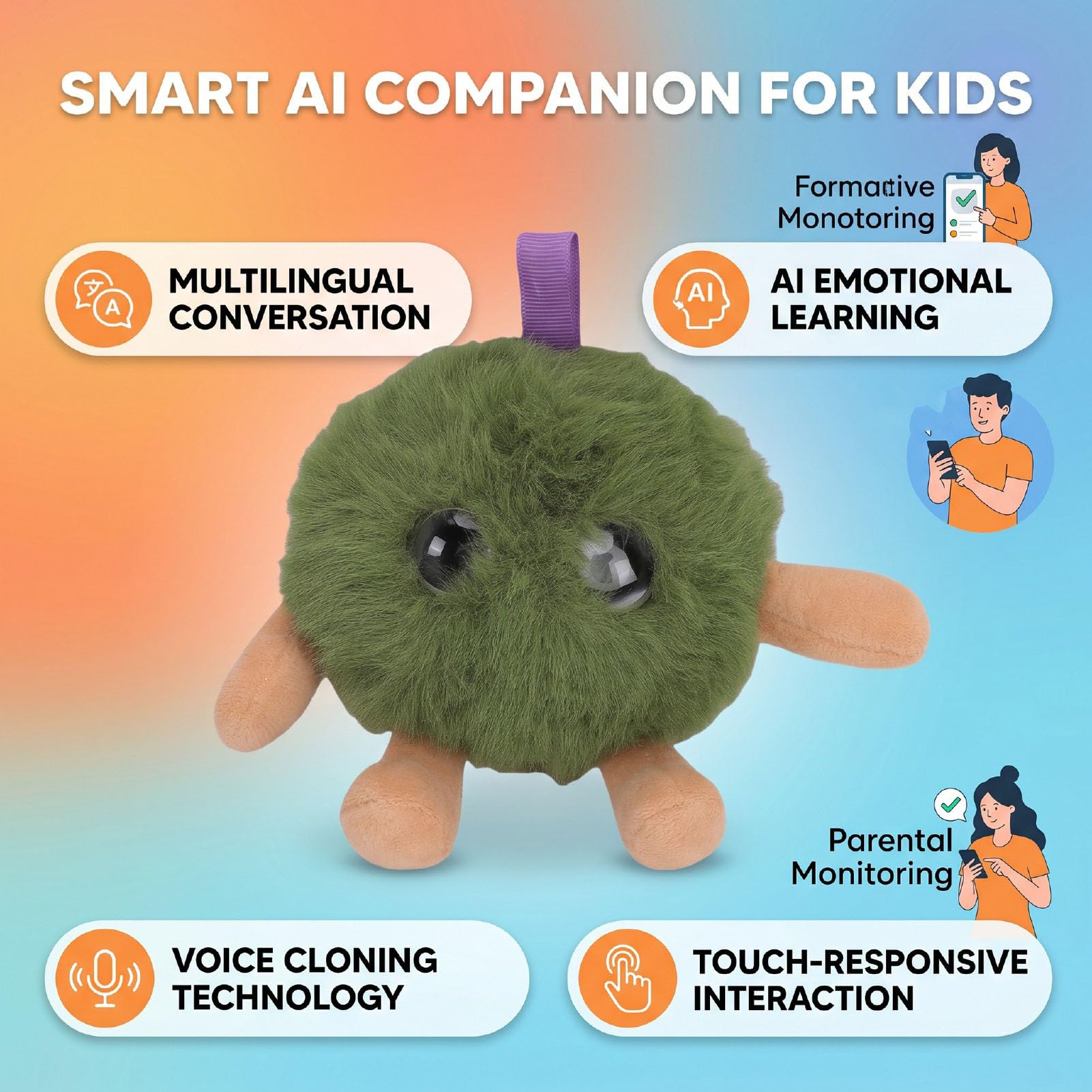 Naroote Juguete de Peluche Interactivo con IA, Robot Parlante Inteligente, Compañero con Tela de Felpa, Reconocimiento de Voz, 66 Idiomas, Control de Aplicación de Aprendizaje Emocional