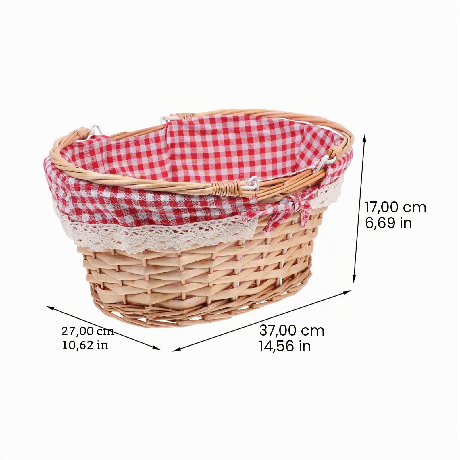 Cestini Vimini, Cabilock Cestino in Vimini, 37X27X17CM Intrecciato Cesto Picnic con Manico e Trecc, Vintage Country Naturale Cestino Campeggio All'aperto