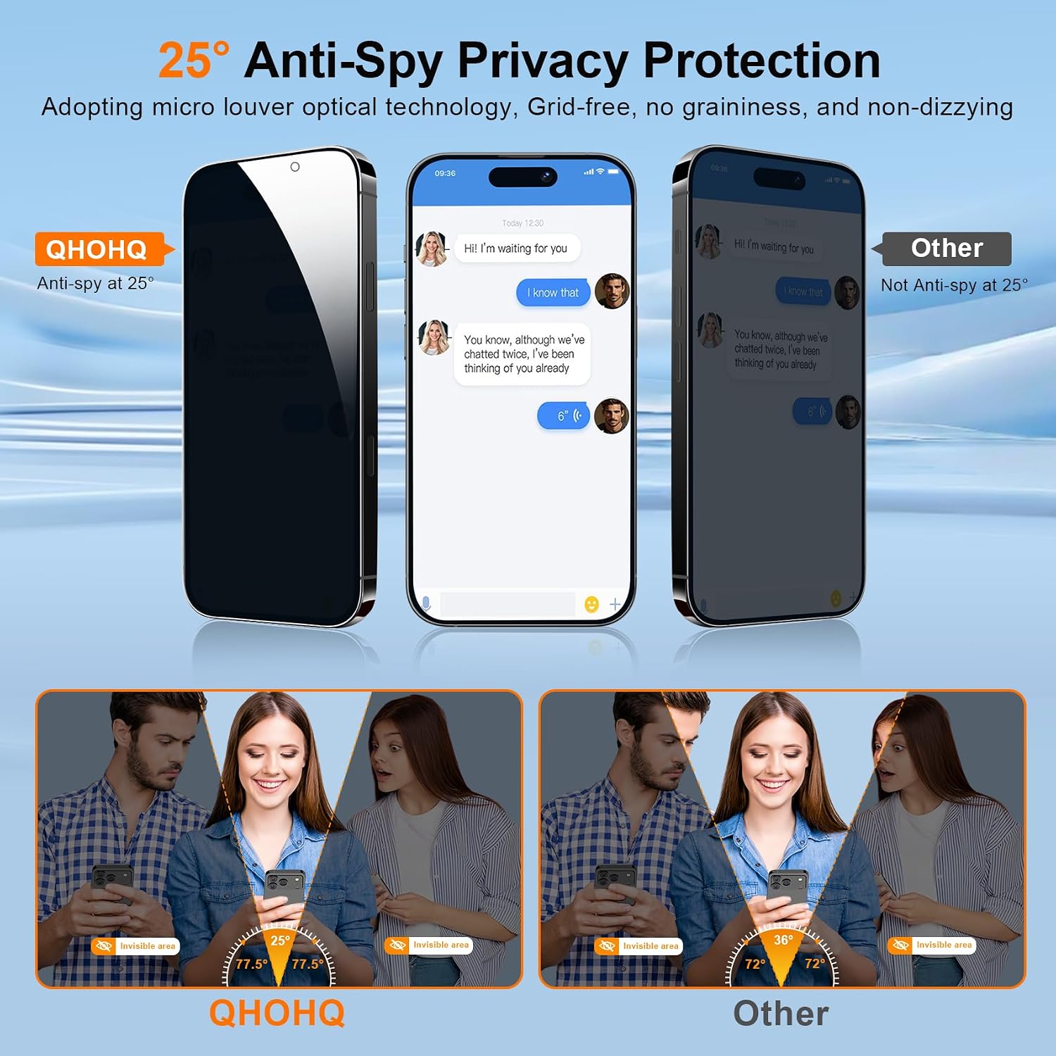 [1-Second Auto-Install] QHOHQ 3 Pack Privacy Screen Protector for iPhone Air+3 Pack Camera Lens Protector,25° Anti Spy Tempered Glass for iPhone 17 Air,[12FT Military Grade Shatterproof],Case Friendly