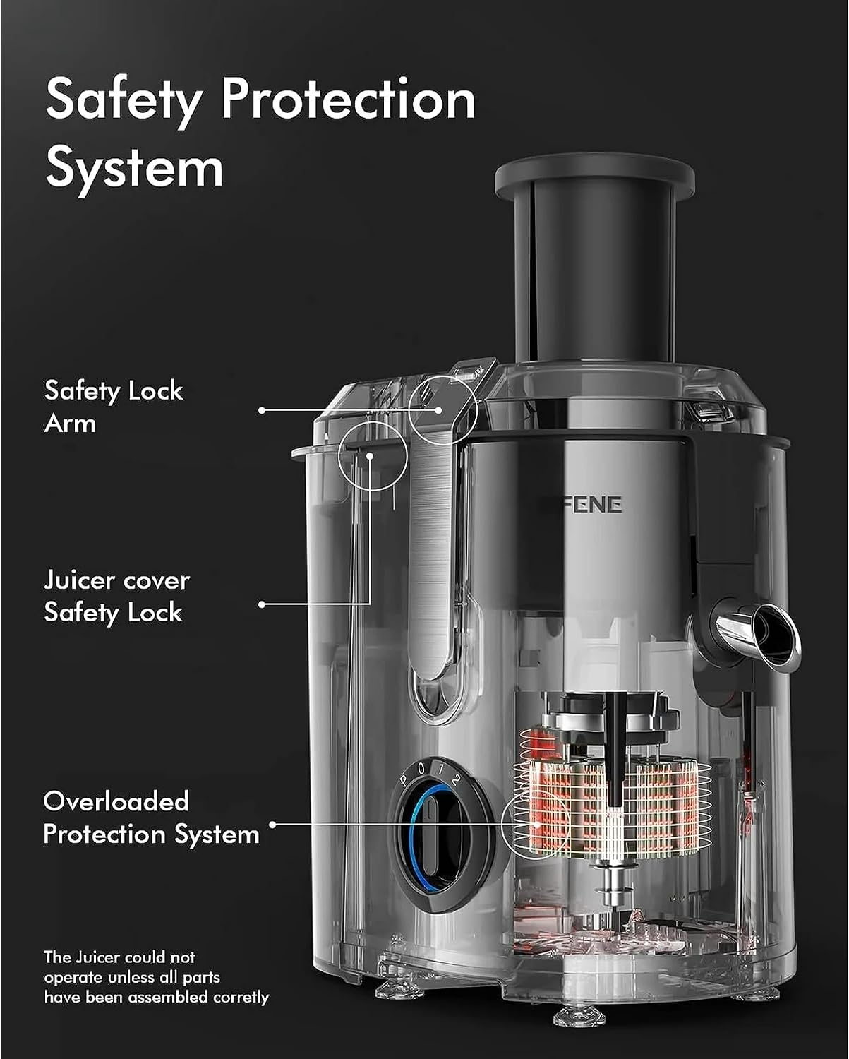 SIFENE 800W Compact Centrifugal Juicer for Whole Produce, 3.2" Wide Chute | stainless steel filter, 800ml juice jug and 1600ml pulp bin, dishwasher-safe removable parts, apples, carrots and celery prep