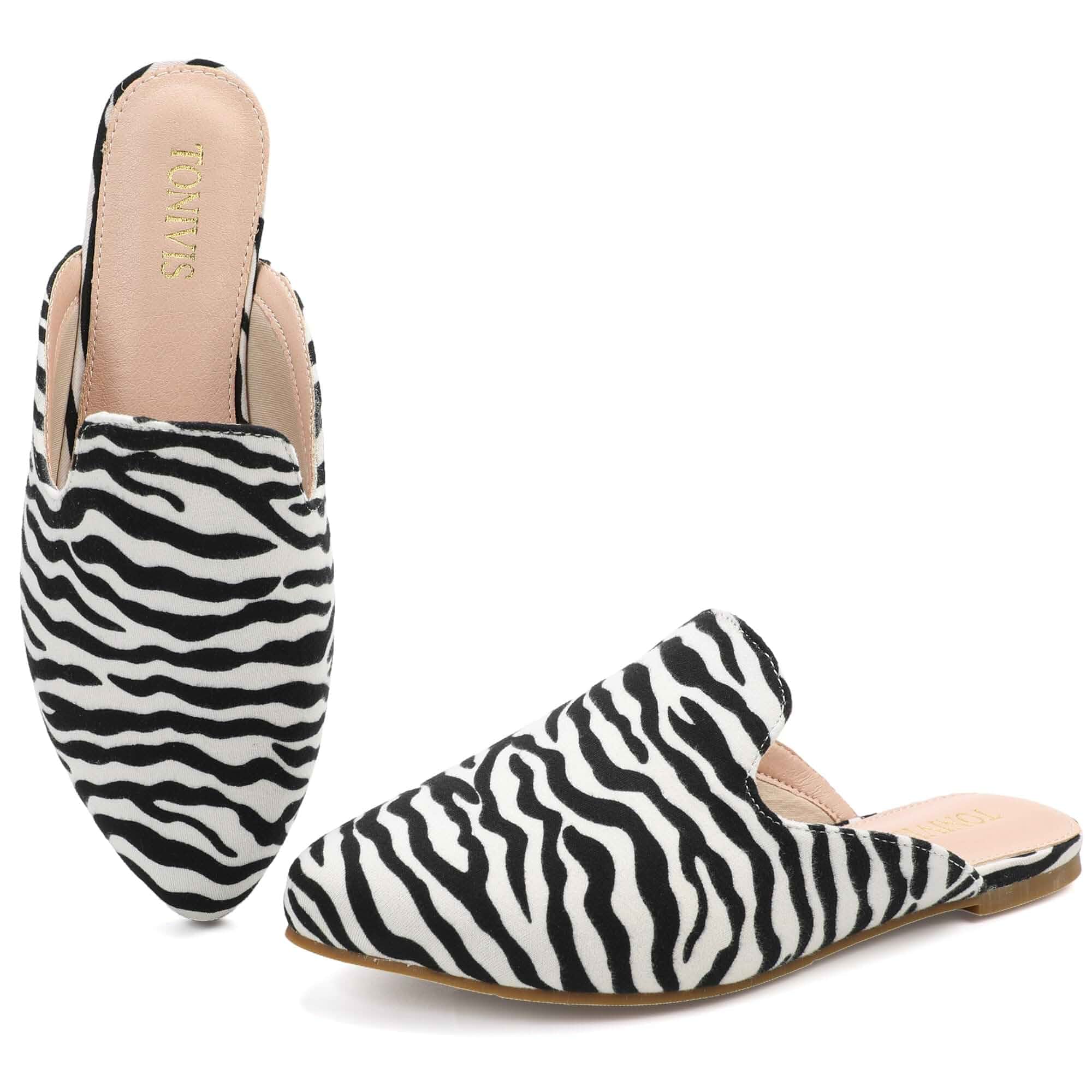 TONIVIS Mules for Women Pointed Toe Backless Dressy Flats