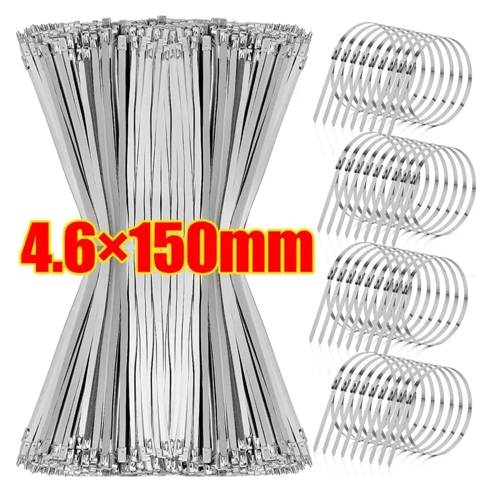 Attache Câblées Acier Inoxydable Attaches de câble en acier inoxydable, 20/200 pièces, sangles à fermeture éclair métal for enveloppe d'échappement(4.6mmx150mm,100pcs)