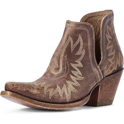 Ariat Womens Dixon Embroidered Snip Toe Casual Boots Ankle Mid Heel 2-3" - Brown