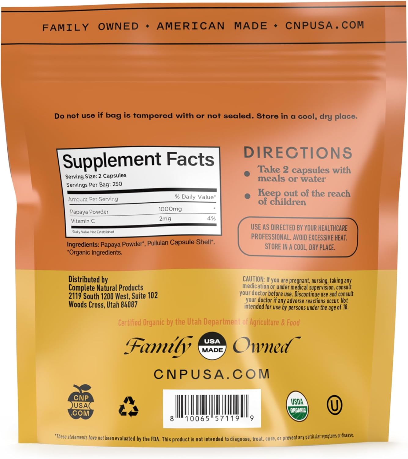 Complete Natural Products Papaya Enzyme Capsules 500mg - Organic Enzymes for Digestion with Papain, Vegan Non GMO Herbal Supplement Made USA, Fast Absorbing Digestive Support - 500 Capsules