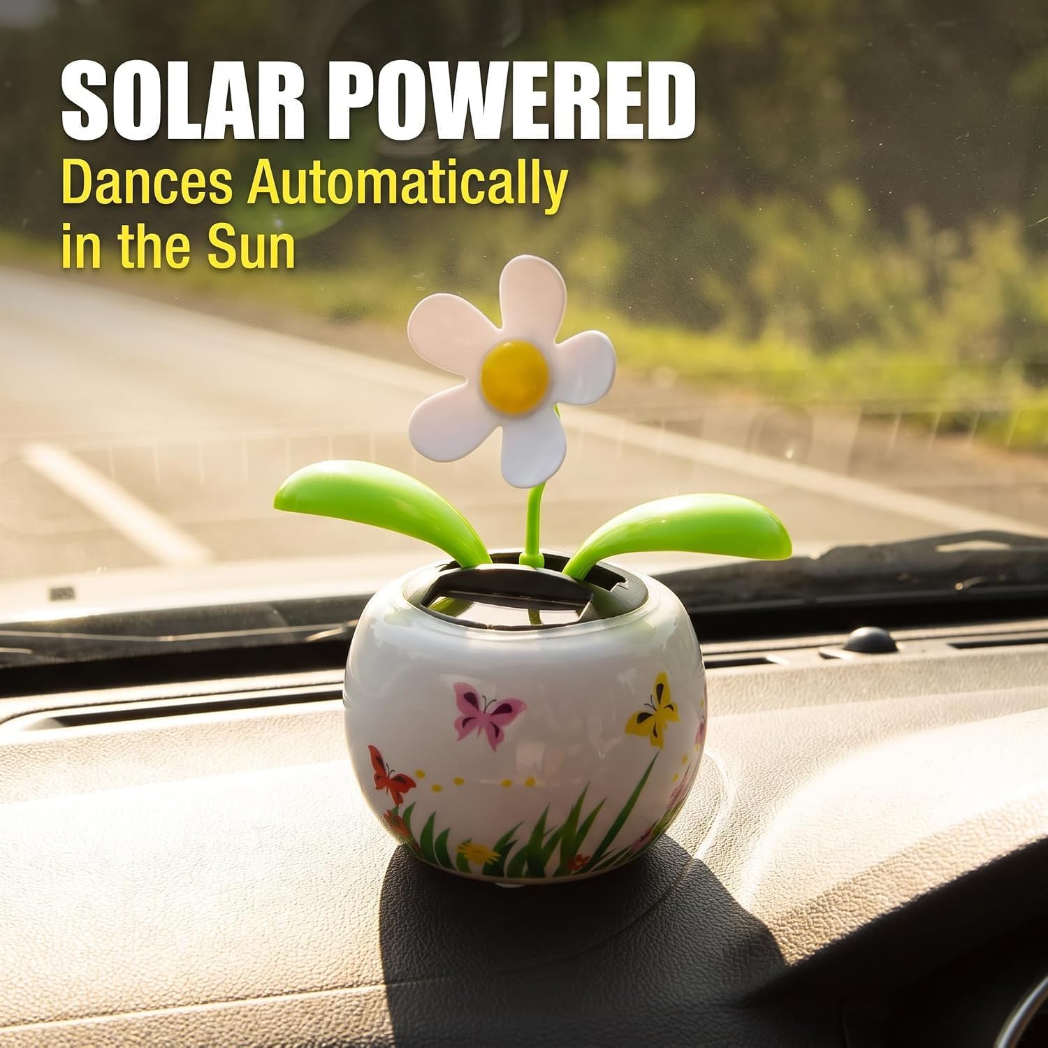 White Solar Dancing Solar Powered Dancing White Flower in Colorful Shape Flip Flap Animated Bobblehead Dancer Window Sun Catcher Car Dashboard Decor Solar Power Kits image 5