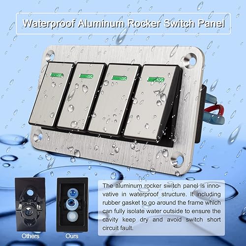 Vista 82 de Panel de interruptor basculante de aluminio de 8 bandas, panel de interruptor de 12 V/24 V, 3 pines de encendido/apagado, panel de interruptor