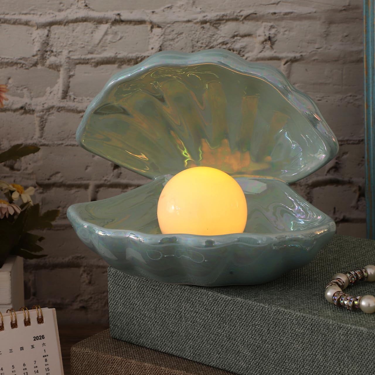IMIKEYA Mushroom Lamp Shell Pearl Light: LED Pearl Night Light Lamp Nightlight Novelty Light Bedside Night for Kids Room, Bedroom, Living Room Home Decor Gifts (Blue) Oyster Shells - Image 3