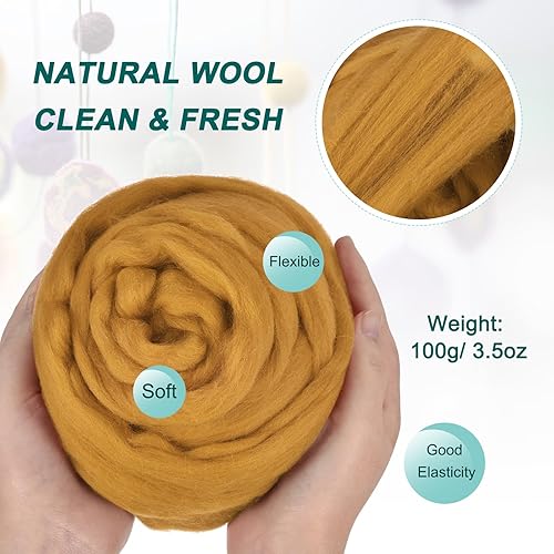 Miniatura 2 de uxcell Lana de fieltro con aguja, hilo de lana de fibra natural de 3.5 onzas para fieltro húmedo, manualidades, materiales de bricolaje (marrón