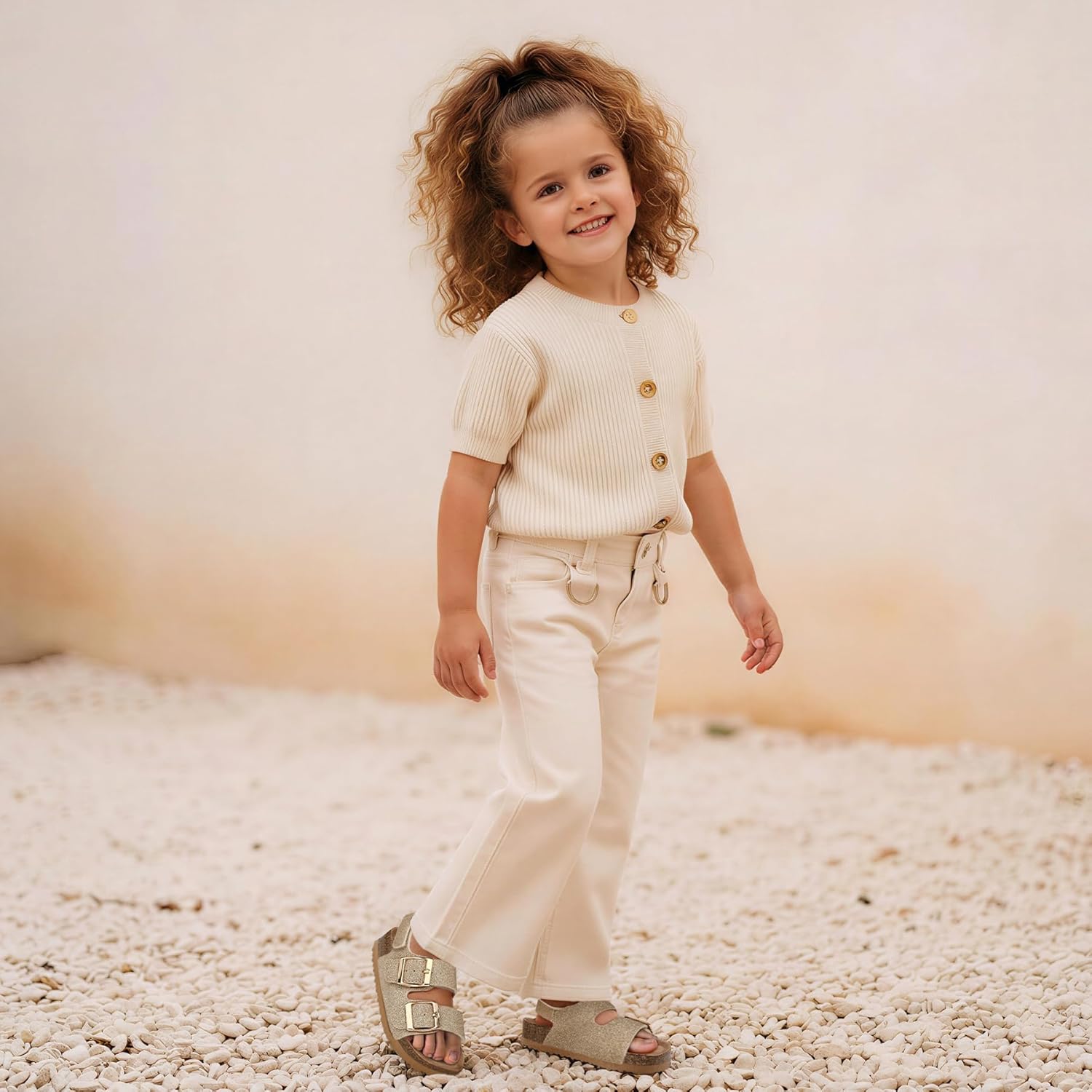 K KomForme Toddler Sandals Boys Girls Cork Footbed Open-toe Sandal Comfort Double Buckle Slip-on Shoes with Adjustable Back Strap