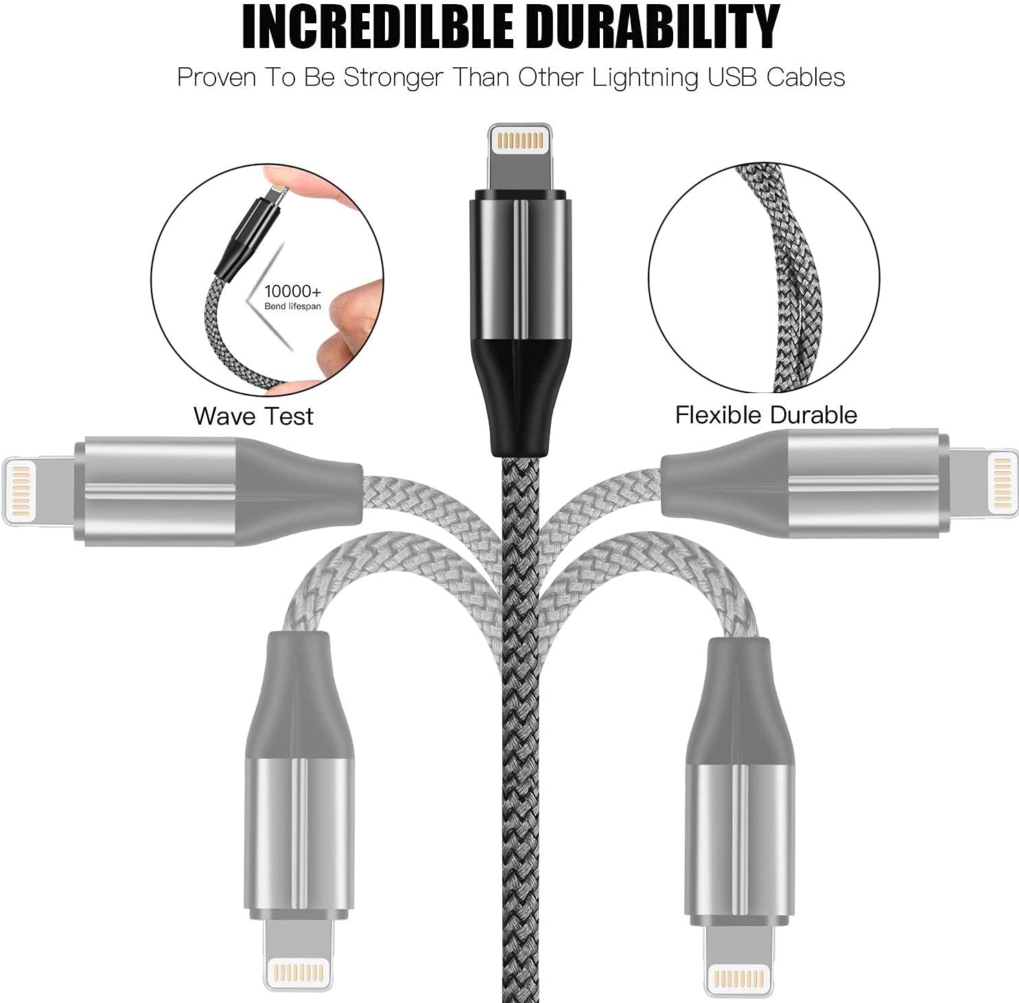 iPhone Charger Lightning Cable (3 Pack 10 Foot), [MFi Certified] 10 Feet Nylon Braided, Compatible with iPhone 14/13/12/11/Pro/X/Xs Max/XR/8 Plus /7 Plus/6/ iPad