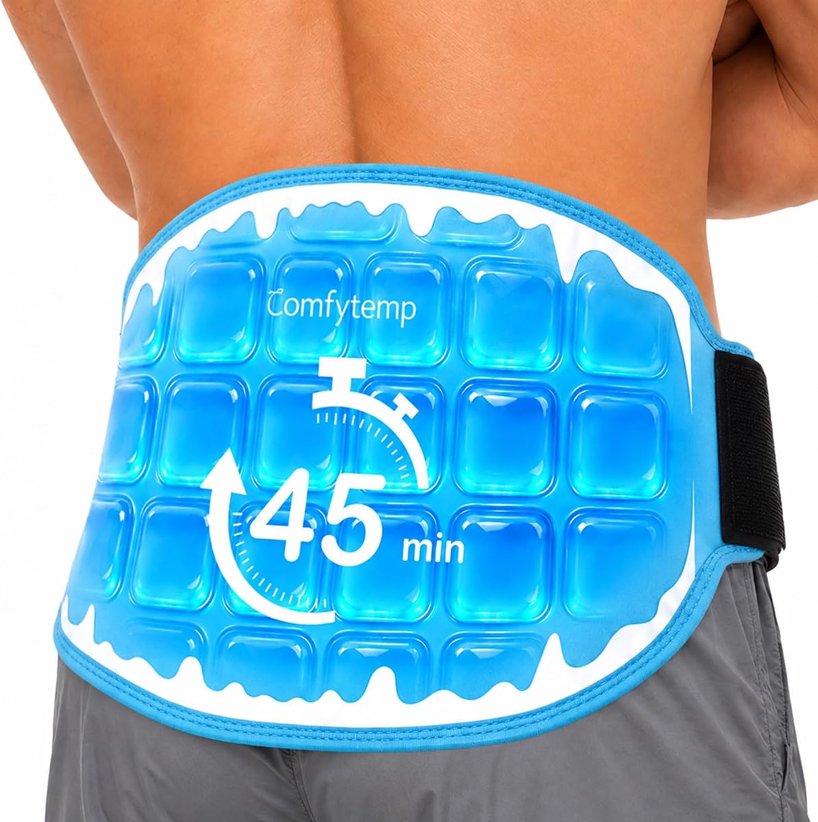 Comfytemp Paquete de hielo de larga duración de 45 minutos para aliviar el dolor de espalda, facilidad de ciática | HSA elegible para FSA, paquete de hielo de gel reutilizable para lesiones de dolor de espalda baja, cintura, terapia de frío caliente para hombres y mujeres, 10 "x 15"