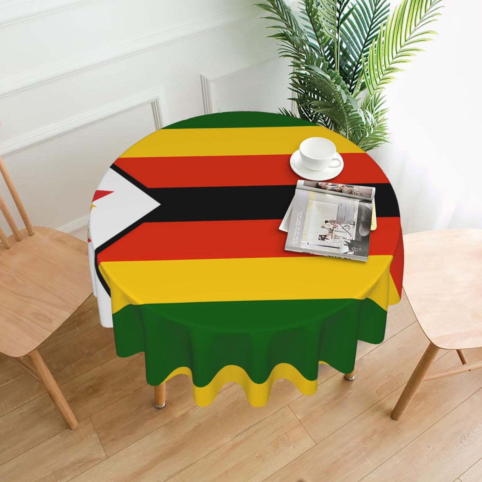 HLBSDM Flag of Zimbabwe Printed Practical Round Tablecloth, Durable, Suitable for Home, Restaurant, Hotel, Gathering, and Decorative Table Covers