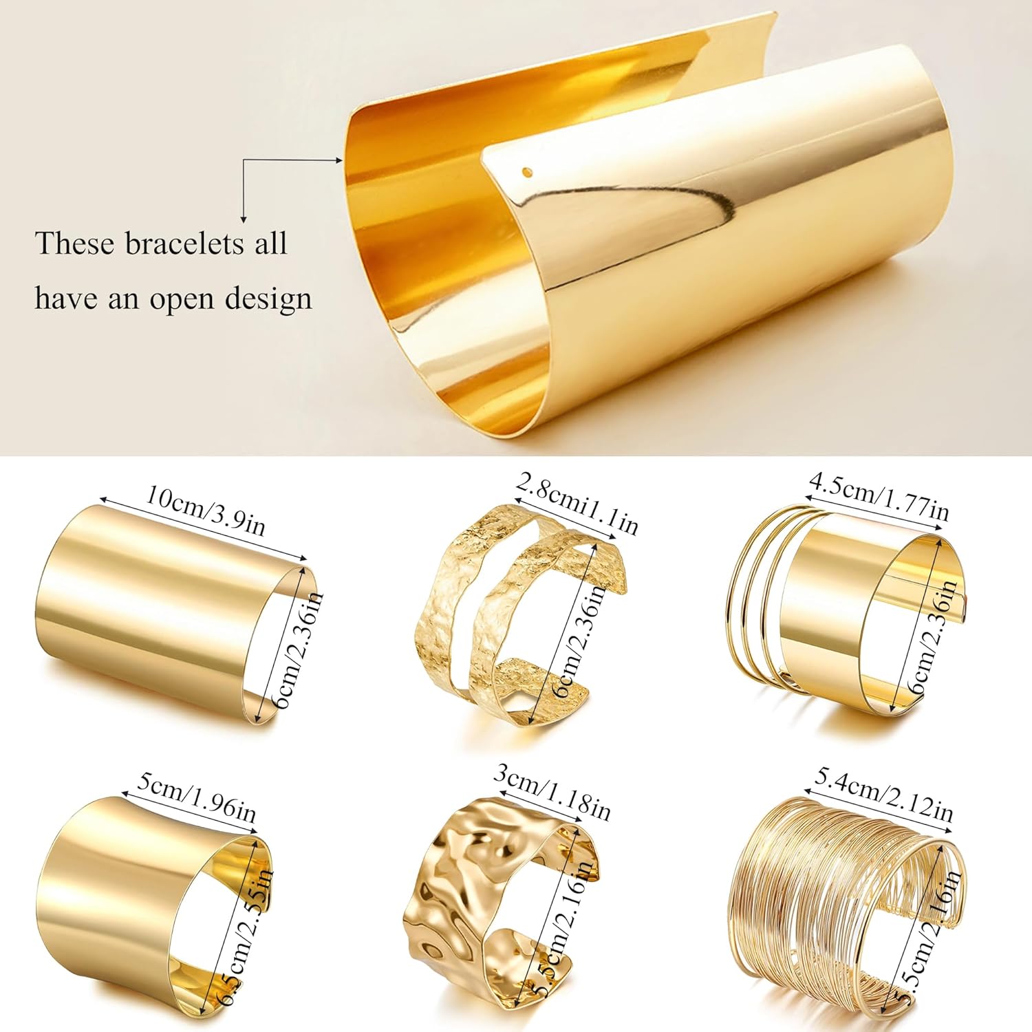 6 Pcs Chunky Golden Cuff Bracelets for Women Open Adjustable Arm Bracelet Golden Wrist Cuff Wrap Bracelet - Image 7