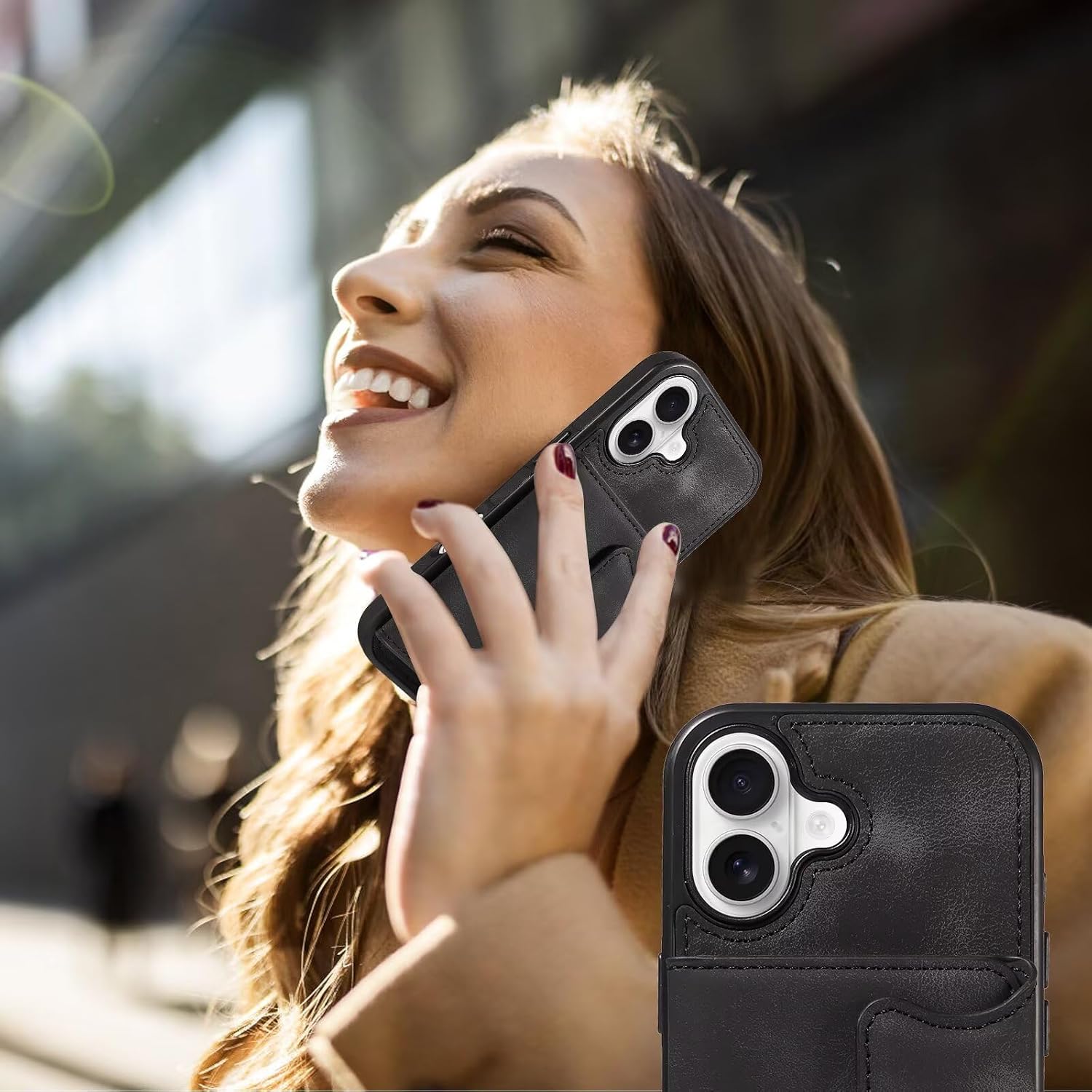 Caseurban Compatible with iPhone 17 Wallet Case with Card Holder, Premium PU Leather Kickstand Ring Holder Case Anti-Slip Shockproof Phone Case for Women and Man Black