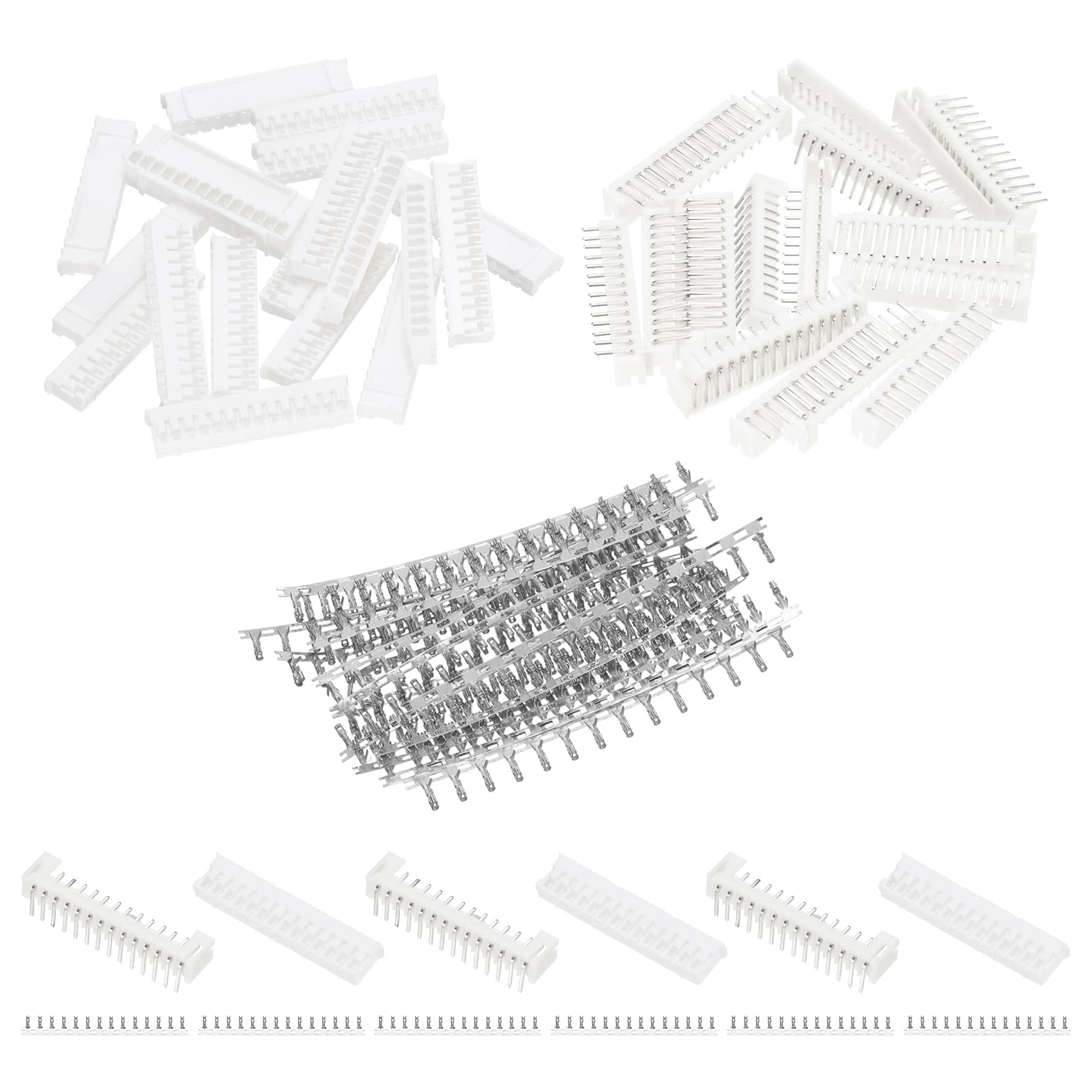 sourcing map 20 Set JST- PH 2.0 mm Pitch Connector Kit, 14 Pin Male Female Sockets Housing Adapter Plug Terminal Electronic Computer Connector Kit for Board Cable Assembly, White — image 1