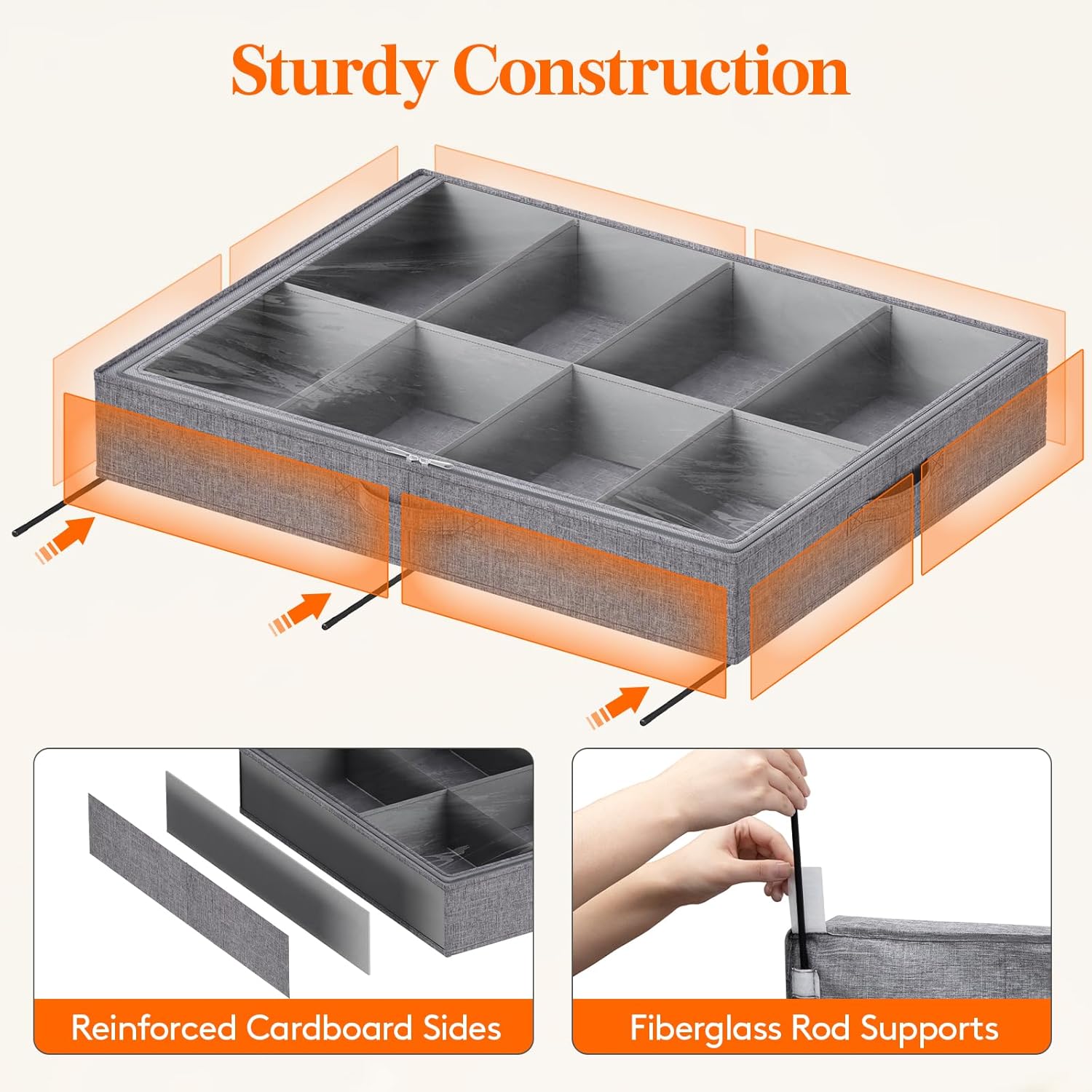 Lifewit Under Bed Shoe Storage Organizer Fits 8 Pair Sneakers, 4.3 Inches Tall Sturdy Structure Ultra Thick Fabic Sneaker Storage, Foldable Underbed Shoe Boxes for Heels, Boots, Sports Shoes 4 Pack