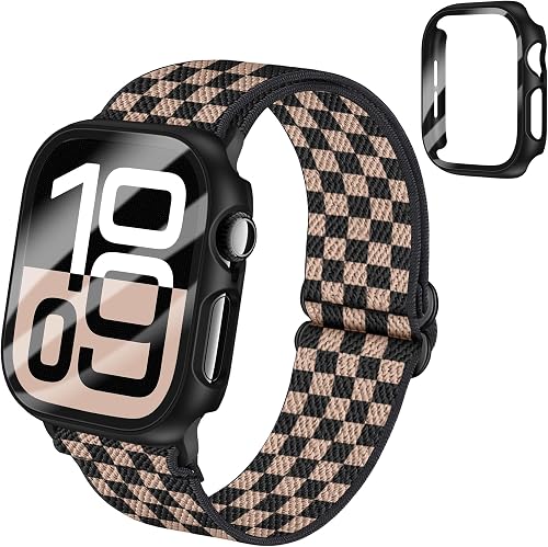 BMBEAR Braided Stretchy Elastic Loop Band with Case Compatible with Apple Watch 