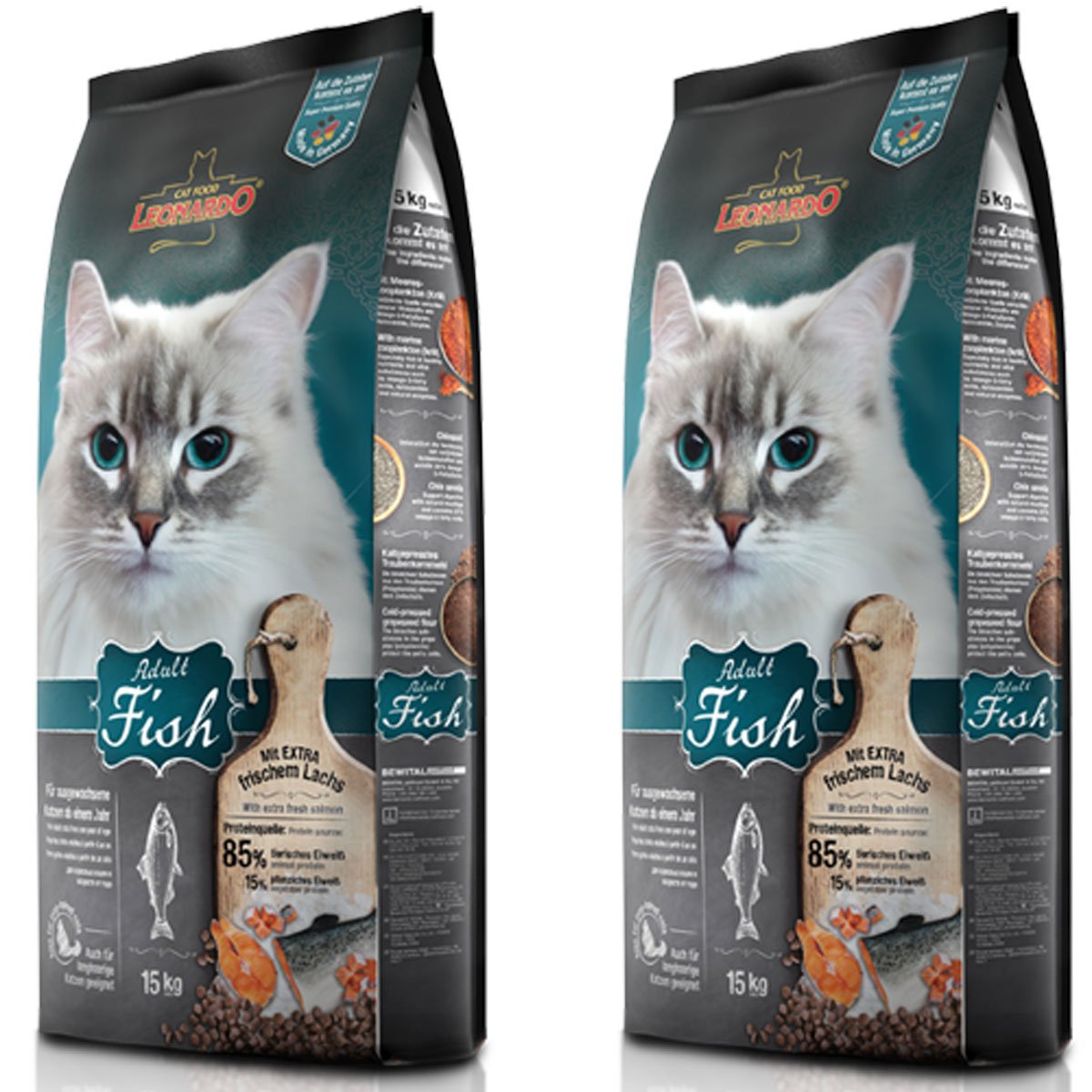 2 x 15 kg Leonardo Adult Fish Katzenfutter | Trockenfutter für Katzen | Alleinfuttermittel für ausgewachsene Katzen Aller Rassen ab 1 Jahr