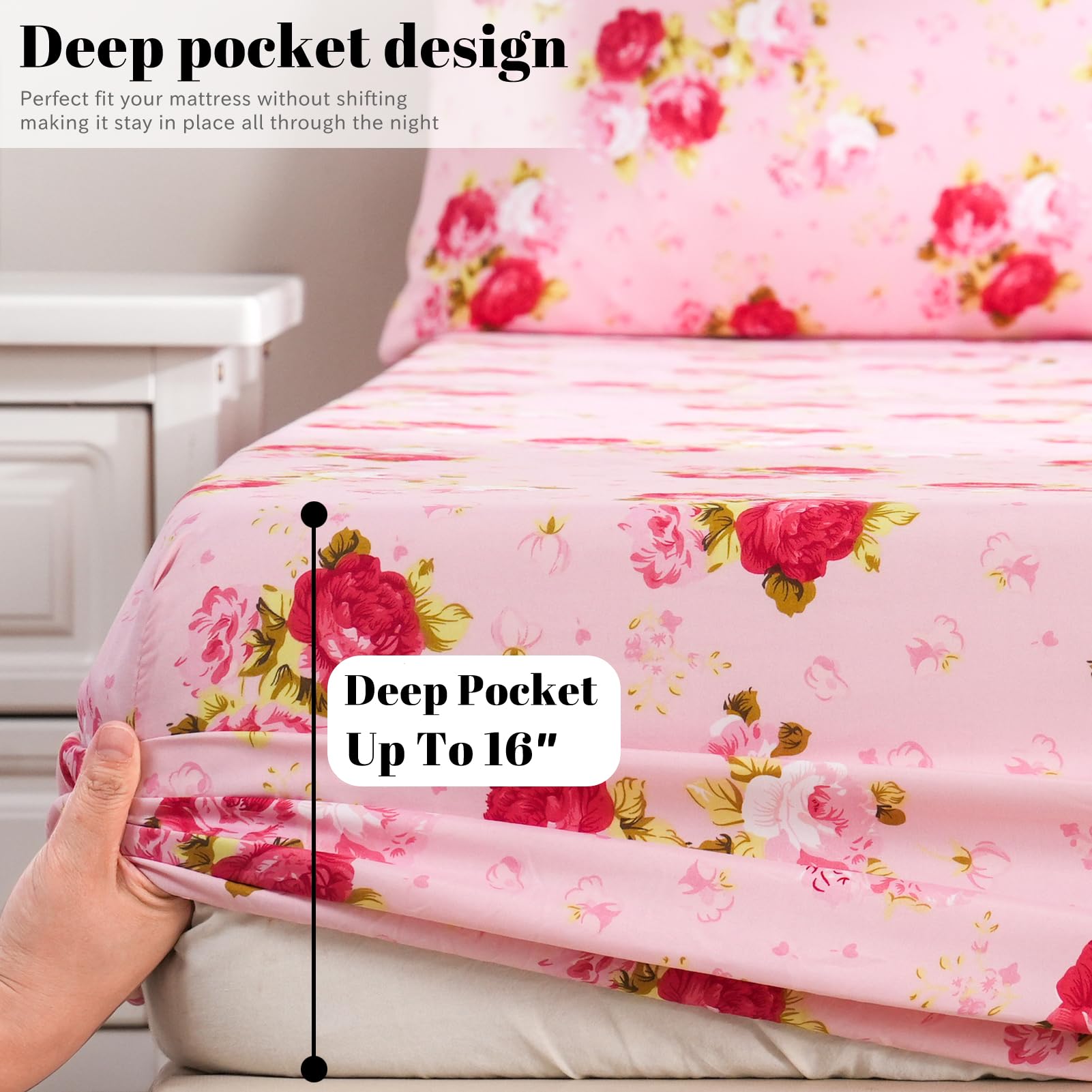 Set Lenzuola King Size Usfivefam In Cotone 100% Con Motivo Floreale Botanico (Rosa, Blu, Giallo) – Tasca Profonda 44,5 Cm E Federe Con Chiusura A Busta