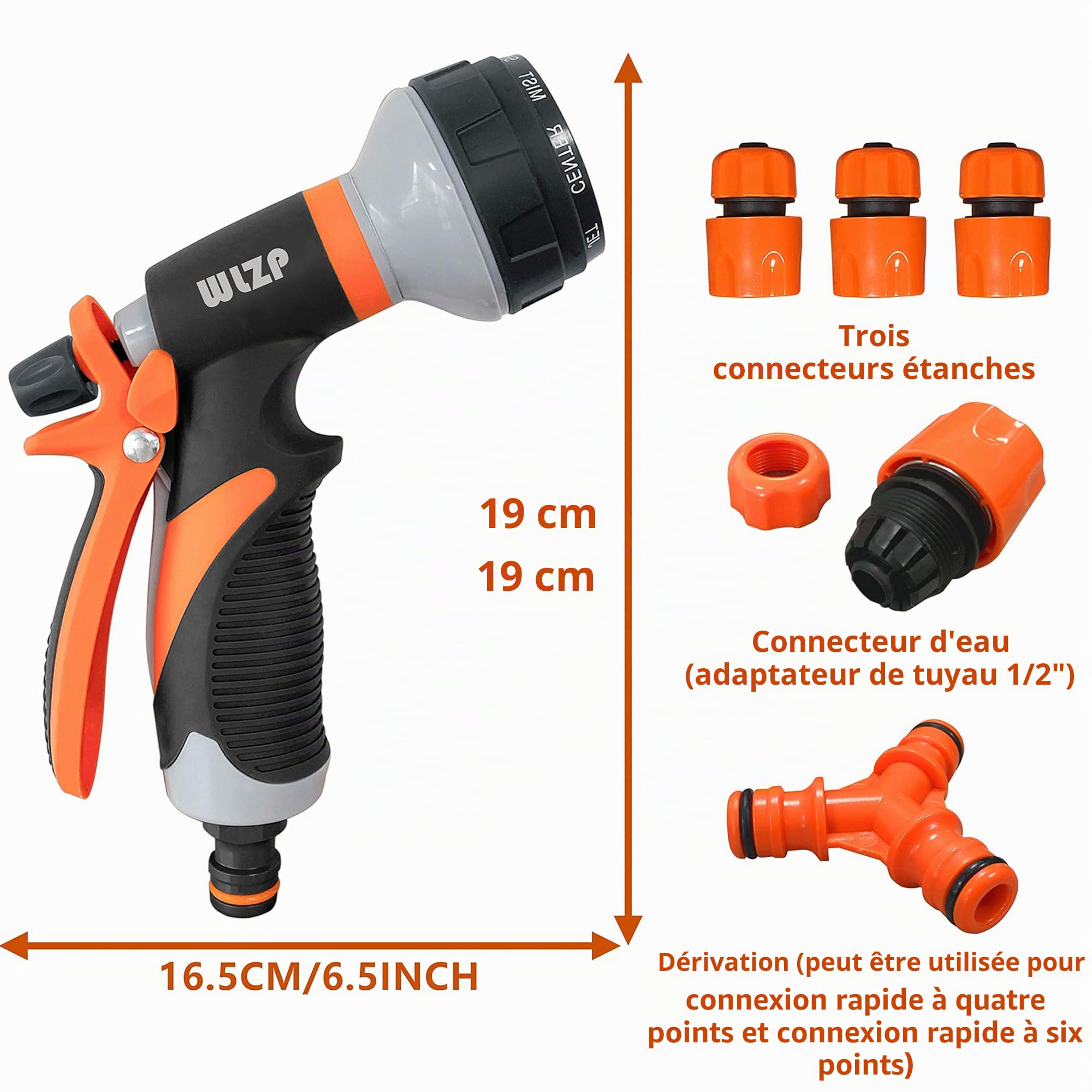 2 Pack Pistolet d'arrosage, Pistolet Arrosoir avec 8 Modes d'Arrosage - Pulvérisateur à Main Haute Pression pour l'Arrosage De La Pelouse, Lavage De Voiture, Bain pour Animaux De Compagnie (Orange)