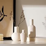 DN DECONATION Ceramic Vase Set of 3, Boho Farmhouse Flower Vases for Pampas Grass & Dried Flowers, Small Decorative Beige Vases for Shelf Table Bookshelf Entryway Decor Modern Home & Office | Rustic Farmhouse, Ceramic Vase for Pampas Grass, Dried Fre