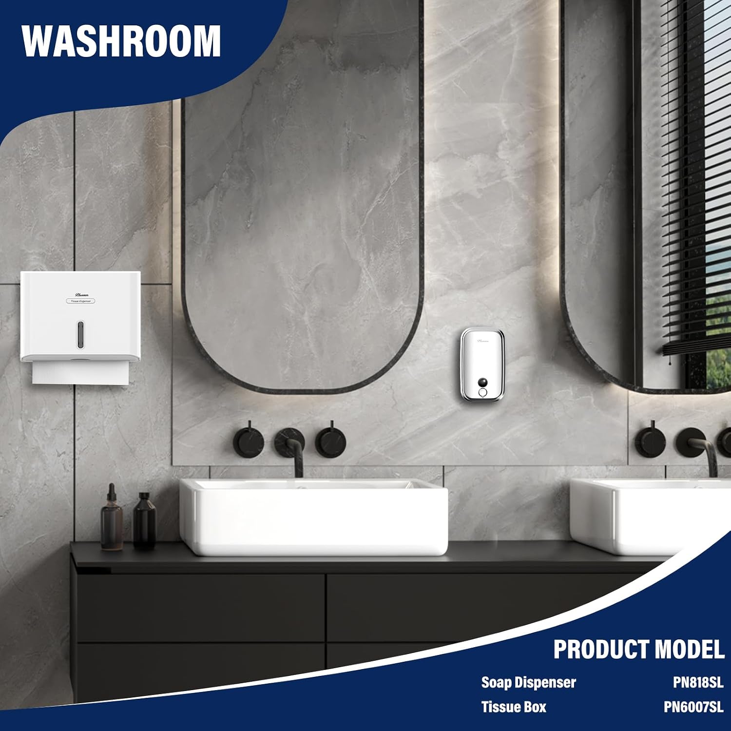 Commercial Soap Dispenser Wall Mount 304 Stainless Steel, Manual Liquid Hand Soap Dispenser for Bathroom Restroom Restaurant Hotel Office, Anti-Leak Pump