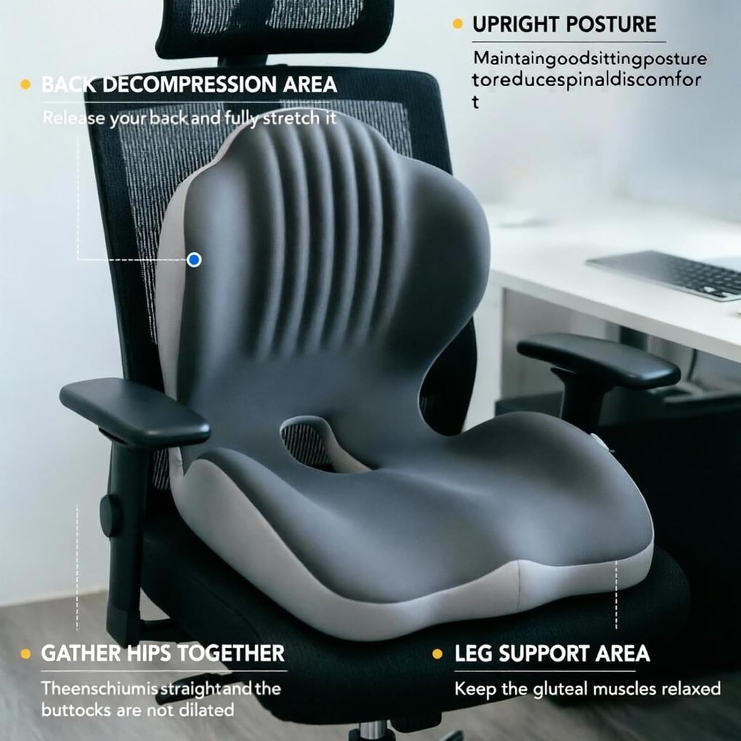 2026 Ergonomic Lumbar & Seat Support Cushion, Memory Foam Seat Cushion with Lumbar Support Pillow, Memory Foam Coccyx Cushion for Tailbone Pain, Back Pain, Sciatica and Hemorrhoid Relief