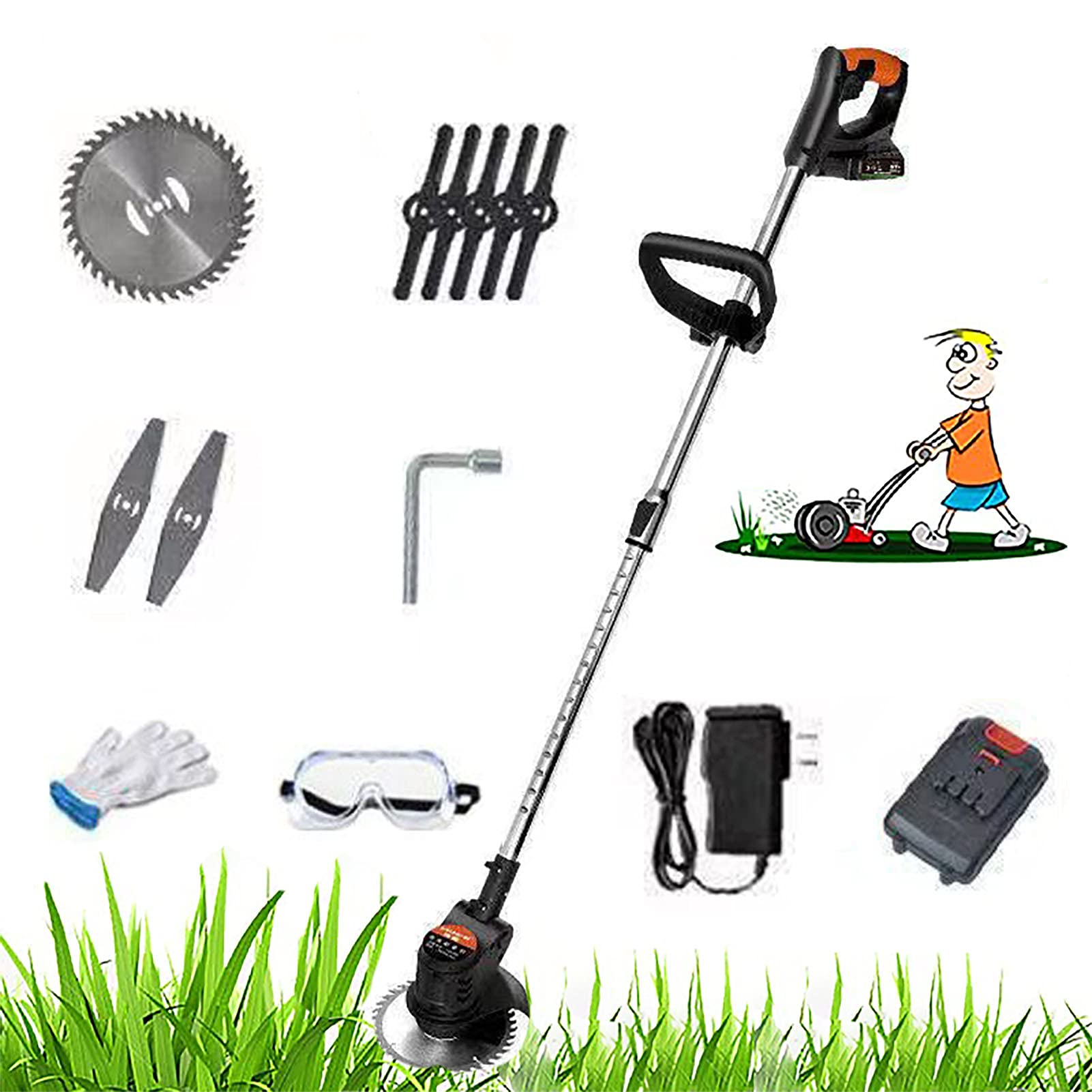 Tosaerba a Batteria, tagliaerba 36V10000mAh con caricabatteria agli ioni di Litio Tagliaerba Multifunzionale Testina ruotabile a 90° Tosaerba a Batteria da Giardino per Uso Domestico