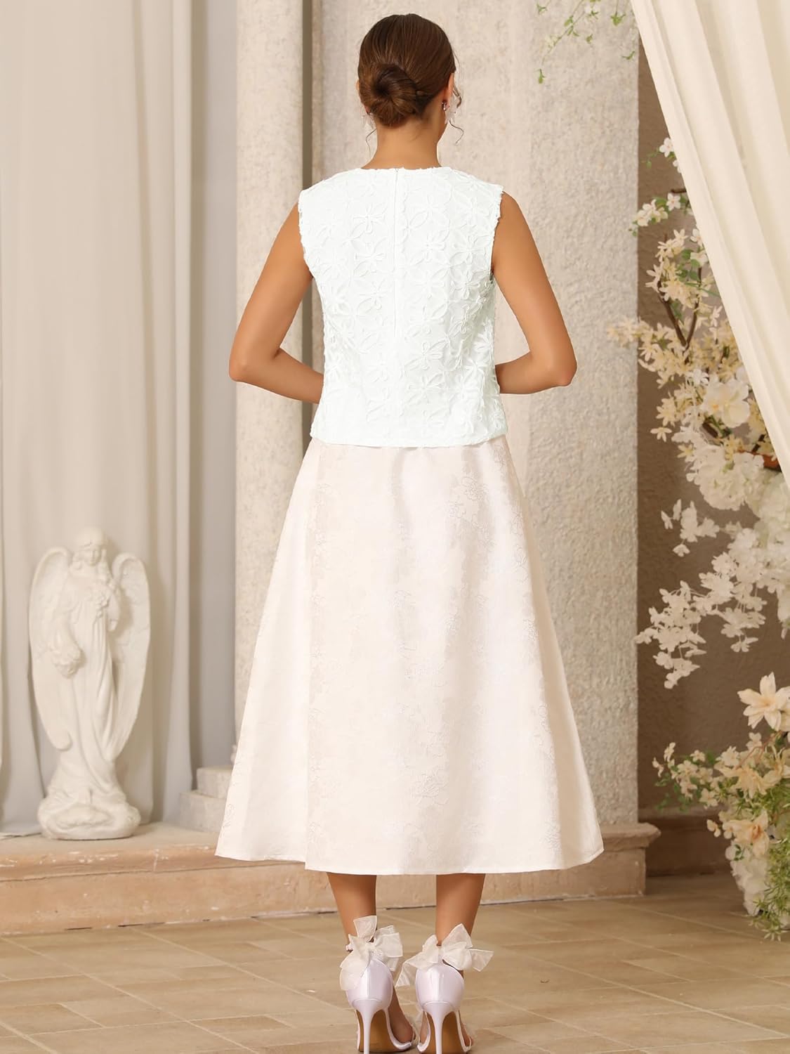 Women's Floral 3D Blouse Sleeveless Round Neck Mesh Dressy Crop Tank Tops - Image 4