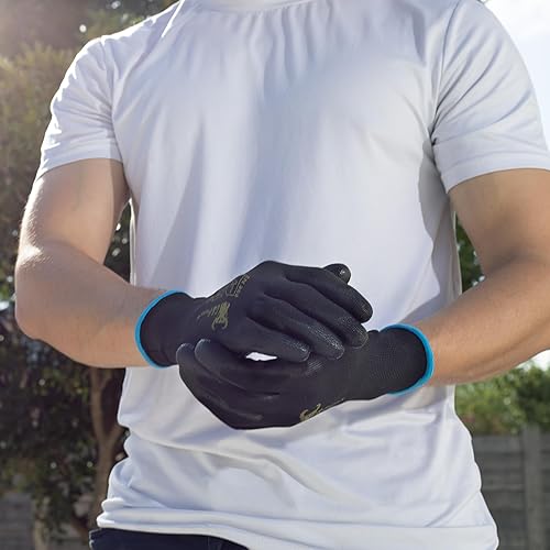 Miniatura 5 de 12 pares de guantes de trabajo para hombre, guantes de agarre ligeros para el trabajo, disponibles en 4 tamaños, guantes recubiertos de goma de