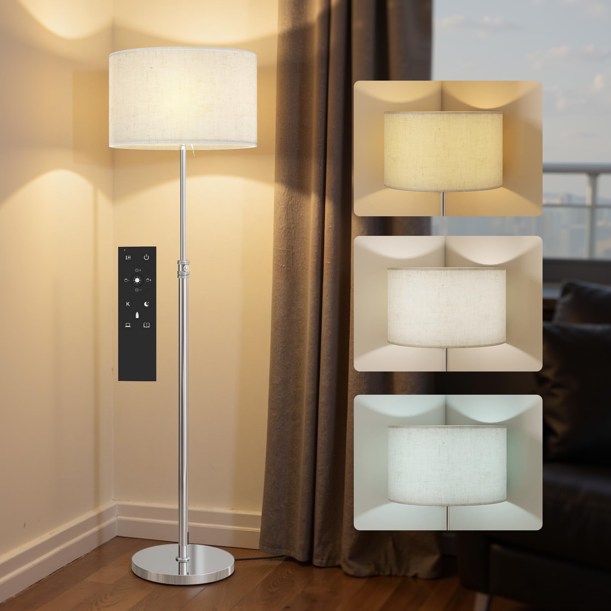 Homcom Silver Modern Dimmable Standing Lamp With Adjustable Colour Temperatures In