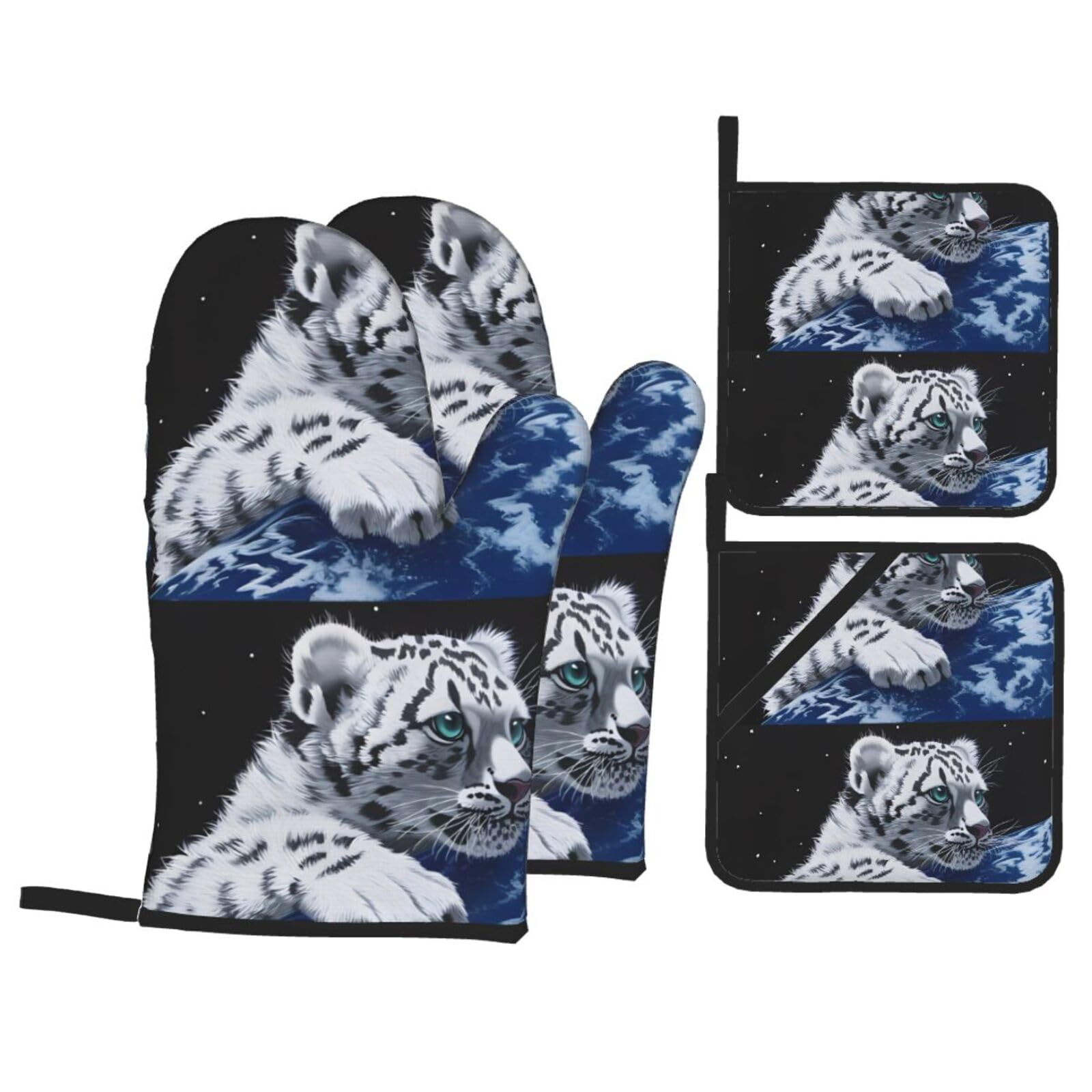HJFCZH Little Tiger in Space Prints Kitchen Throw Set: Durable Oven Layers with Waterproof Polyester – 4 Piece Heat Protection System