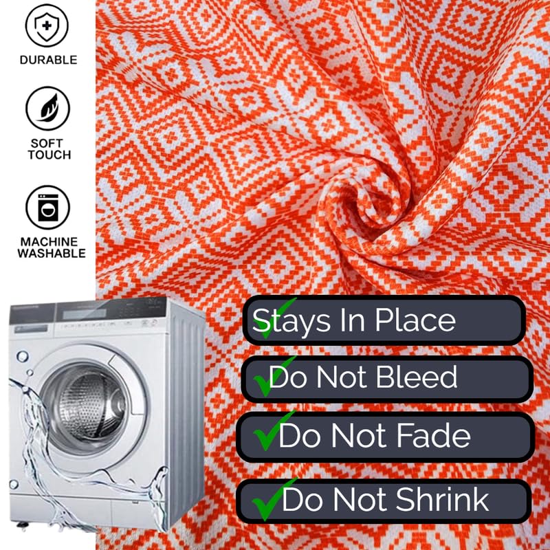 Image of Coral Orange Aztec LShape Sofa Cover for L-Shaped Sectional-Seat & Back Sofa Throw-3-Pc Set with 2 Seat Covers, 1 Back Cover & 2 Armrest Covers (5-Seater: 3-Seater + 2-Seater Lounger)