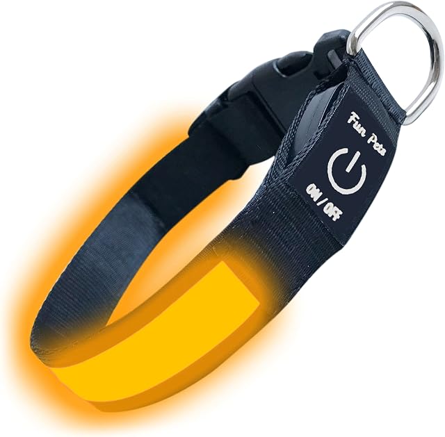 Super Bright USB Rechargeable LED Dog Safety Collar - Great Visibility & Improved Safety - 7 Colours, 5 Sizes (Orange, Medium)