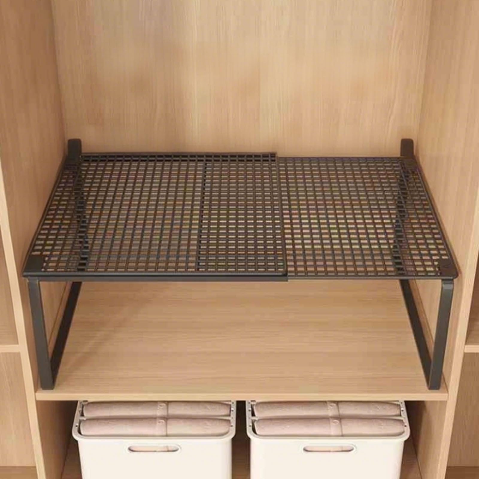 Chaoyilian Extendable Wardrobe Partition,Stackable Adjustable Metal Cabinet Storage Rack,Tension Shelf For Closet,Space Saving,Rust Prevention,for Kitchen Pantry Bathroom Wardrobe