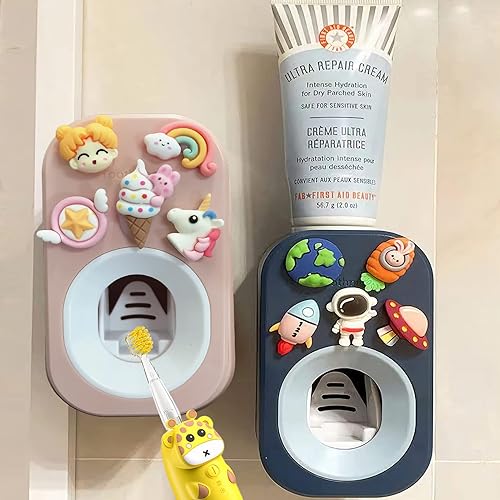 Dispensador automático de pasta de dientes para niños montado en la pared para baño, exprimidor de pasta de dientes para niños y ducha familiar (2