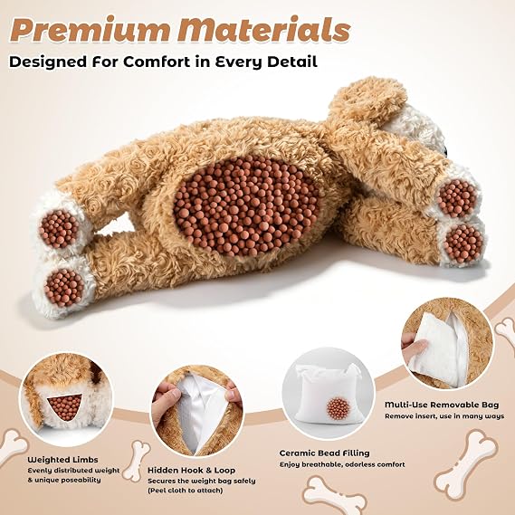 24 & 4.5lbs Weighted Stuffed Animals, Sitting & Laying patchwork dog Stuffed Animal, Cuddly & Soft,Weighted dog Plush Pillow for Adults & Kids, dog Gifts for Christmas & Valentine's Present | Sits Upright or Lays Flat, Weighted Limbs Offer Lumbar Support; Soft Faux Fur for Desk or Couch