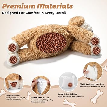 24 & 4.5lbs Weighted Stuffed Animals, Sitting & Laying patchwork dog Stuffed Animal, Cuddly & Soft,Weighted dog Plush Pillow for Adults & Kids, dog Gifts for Christmas & Valentine's Present | Sits Upright or Lays Flat, Weighted Limbs Offer Lumbar Support; Soft Faux Fur for Desk or Couch