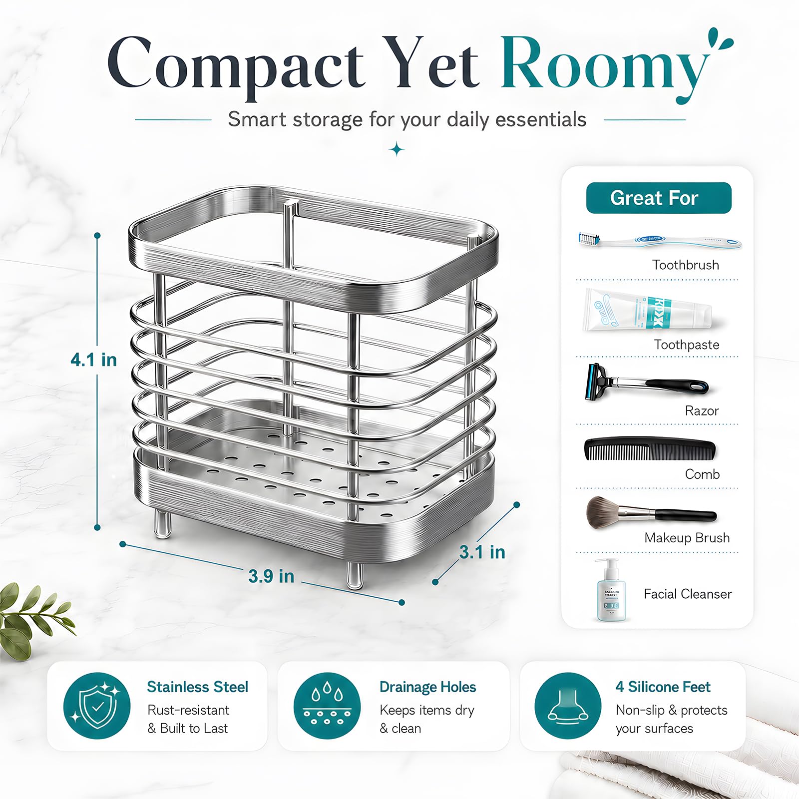 Stainless Steel Toothbrush Holder - Keep Bathroom Organized -2