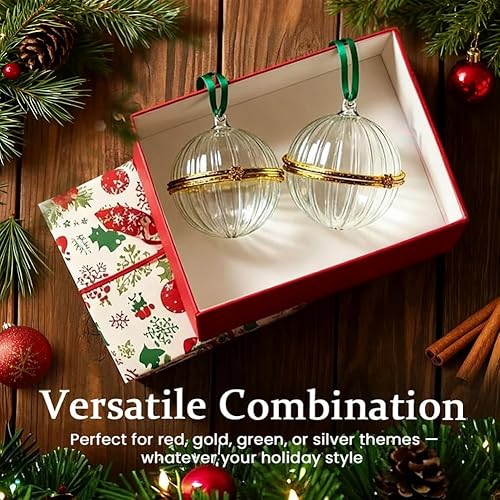 Miniatura 3 de Luxe Glow - Esfera de adorno de Navidad con bisagras, adorno para árbol de Navidad con acento de cinta, adorno rellenable, regalo de decoración de