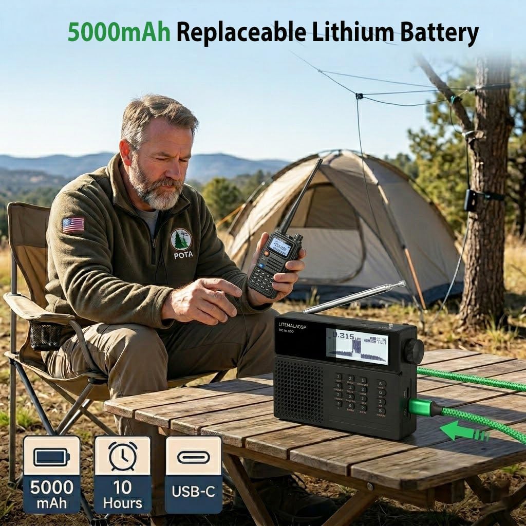 2026 Upgraded MLite-880 Portable All-Band DSP/SDR Radio Receiver, V2.1.0 Shortwave Radio with Spectrum Display, 5000mAh Battery & Bluetooth