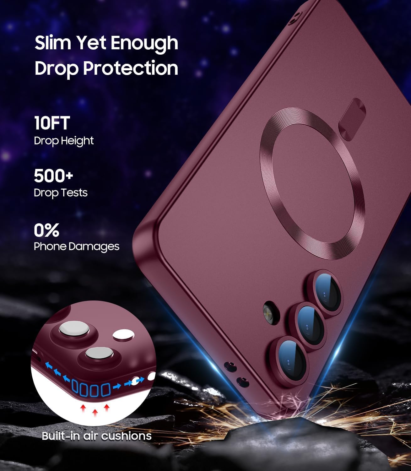 DIZORO Samsung S24 5g Case, Compatible with Mag Safe Back Cover, Matte Luxury Metallic Luster Flexible TPU Wireless Charging Shockproof Case with Camera Protector Lens (Wine Red) — Amazon image 4