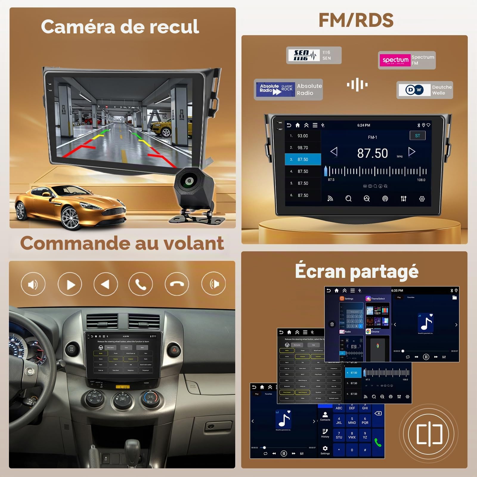 Hikity 4G+64G Android 15 Autoradio 9" pour Toyota RAV4 CarPlay