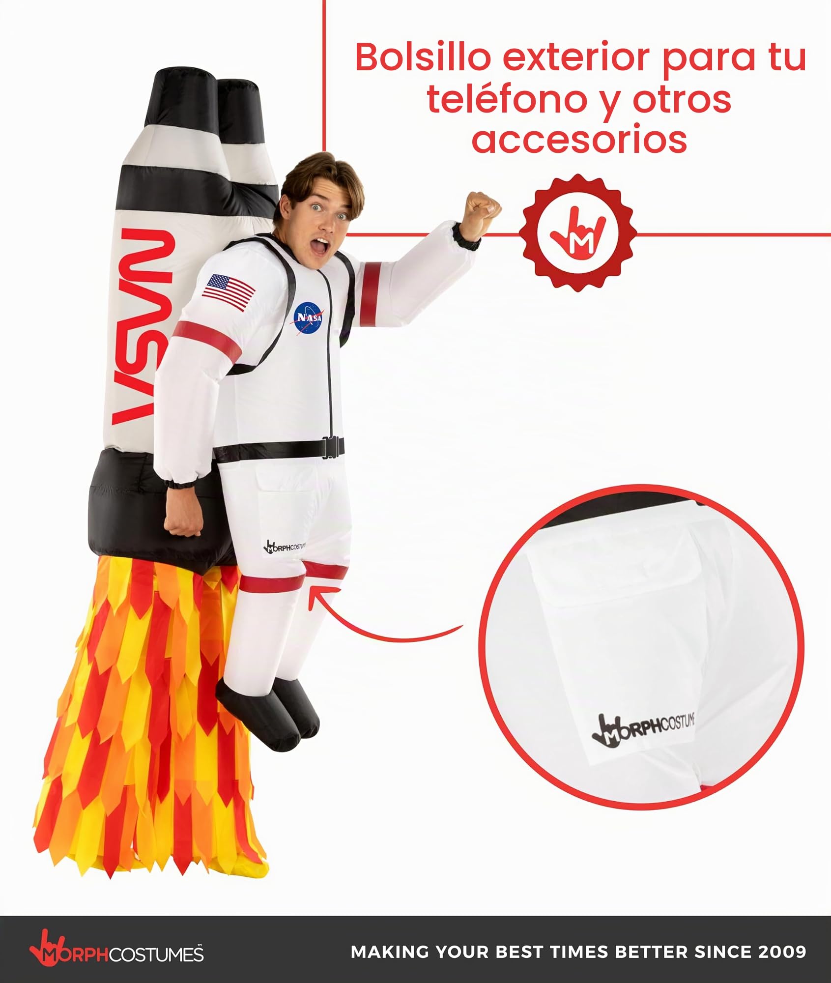 Morph Disfraz Astronauta Inflable, Traje Espacial para Fiestas, Halloween y Eventos, Talla única