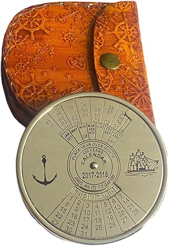 Miniatura 2 de Calendario de 100 años de 3 pulgadas, estilo vintage, mesa de latón, calendario de escritorio, acabado antiguo, regalo unisex para Navidad