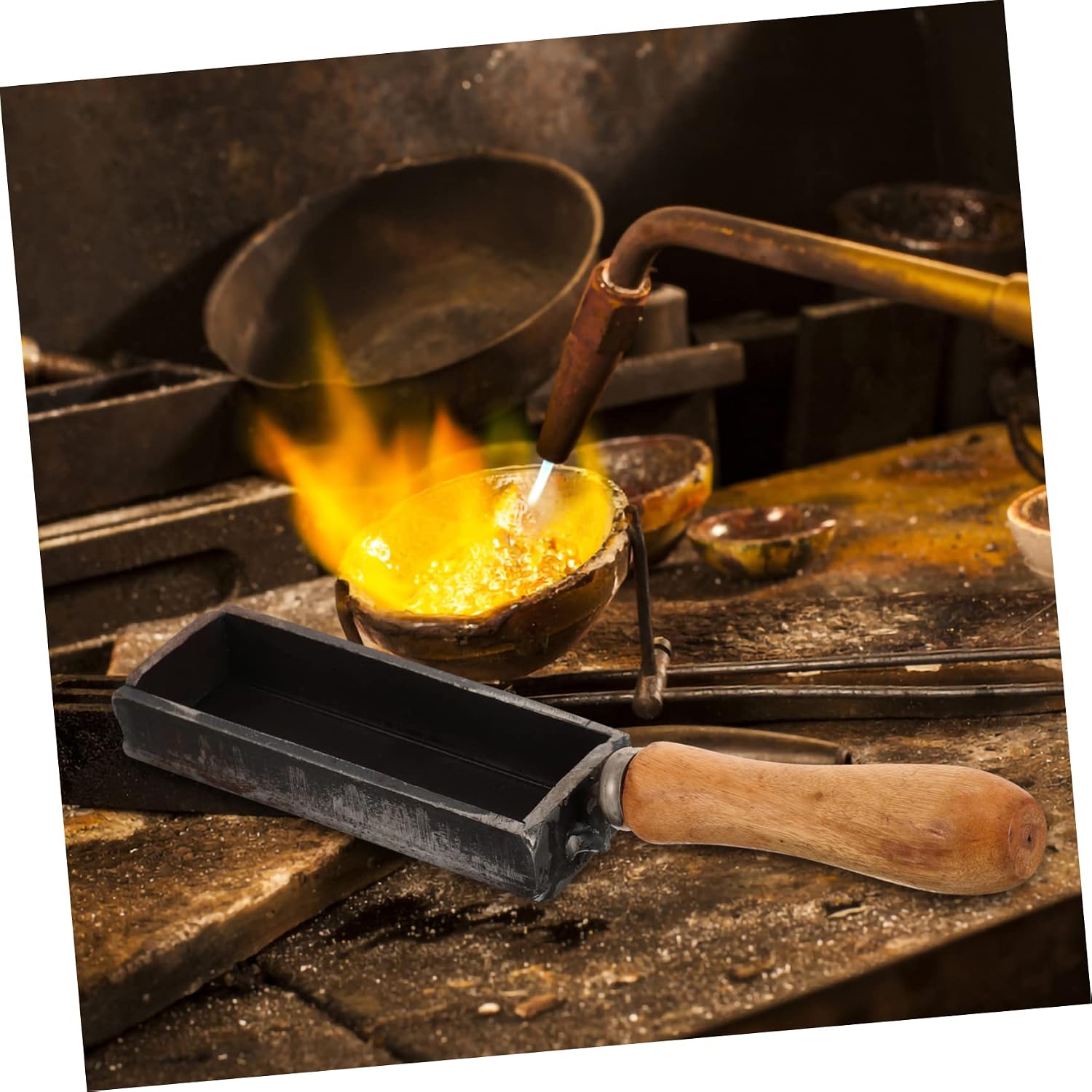 Ingot Molds for Silver Iron Melting Mold with Wooden Handle Small Size Metal Casting Tool