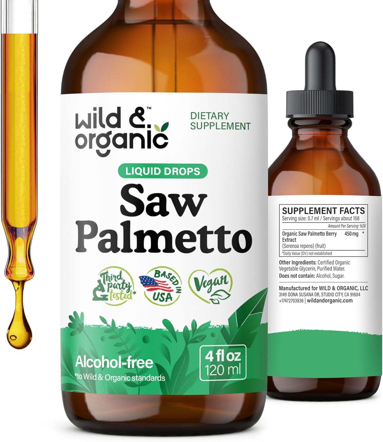 Wild & Organic Saw Palmetto Tincture – Saw Palmetto Extract Supplement for Men & Women – Liquid Powder Based Drops – Serenoa Repens Berries – Vegan, Sugar & Alcohol-Free – 4 fl oz