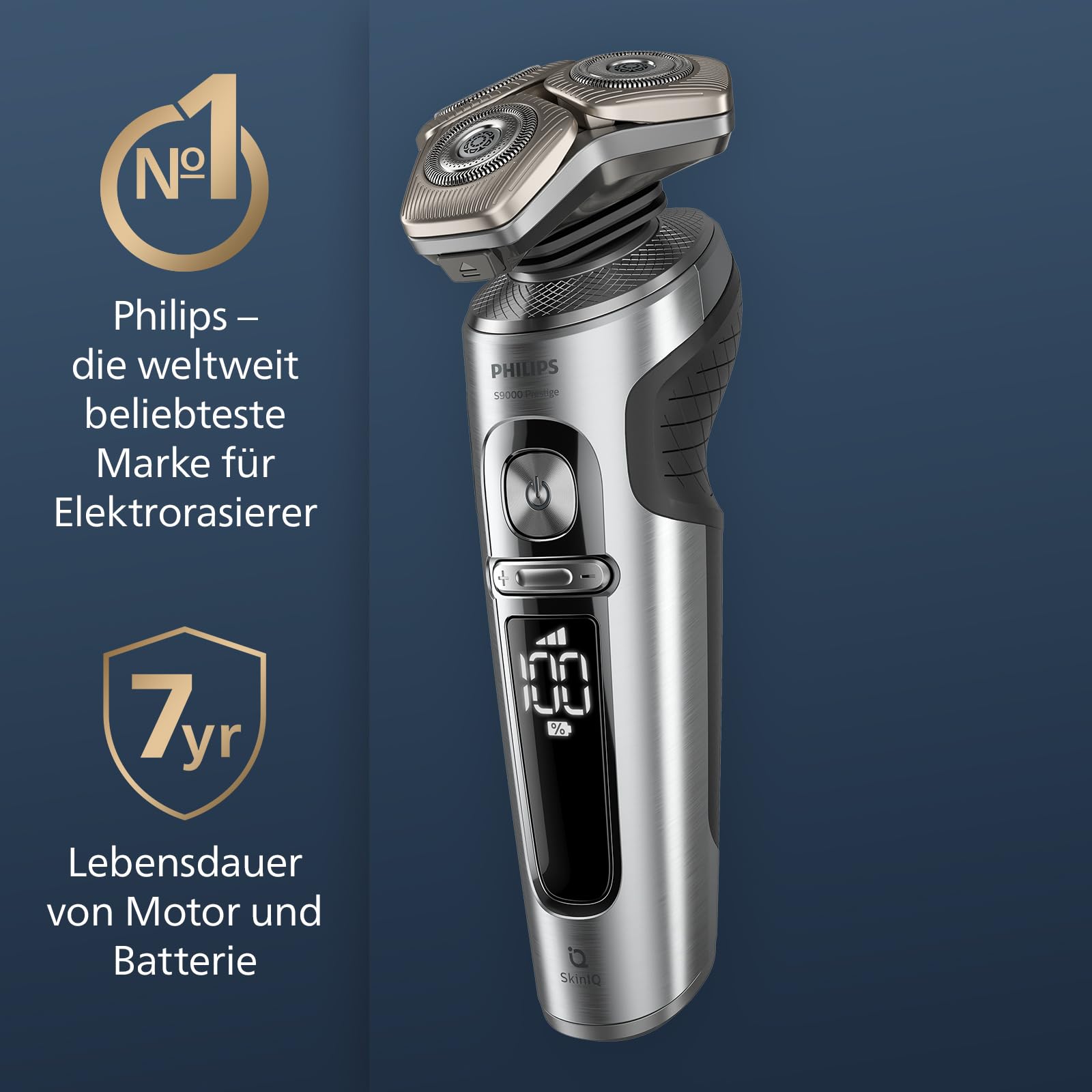 Philips Shaver S9000 Prestige, elektrischer Nass- & Trockenrasierer für Herren, helles Chrom, Lift & Cut-Rasiersystem, SkinIQ Technologie, Präzisionstrimmer, Reinigungsstation und Reiseetui, SP9841/32
